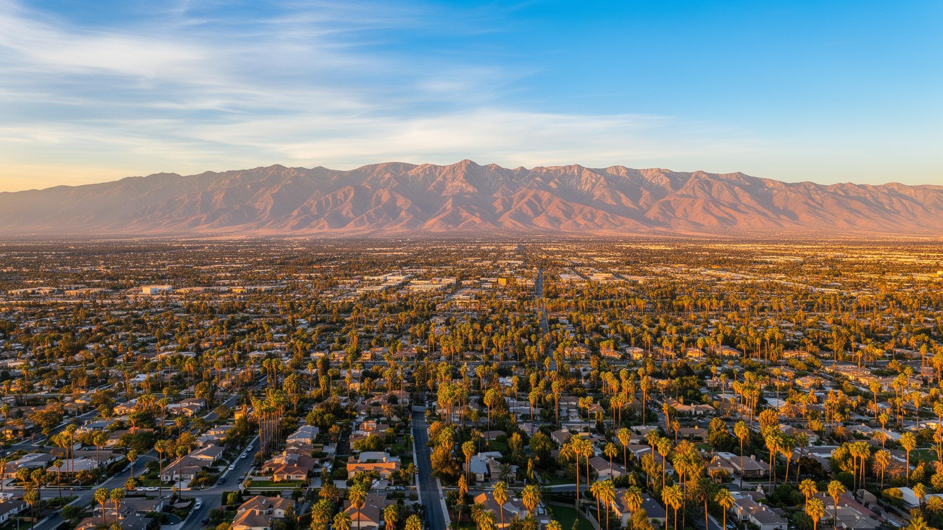 Aerial view of the Inland Empire with the San Gabriel mountains