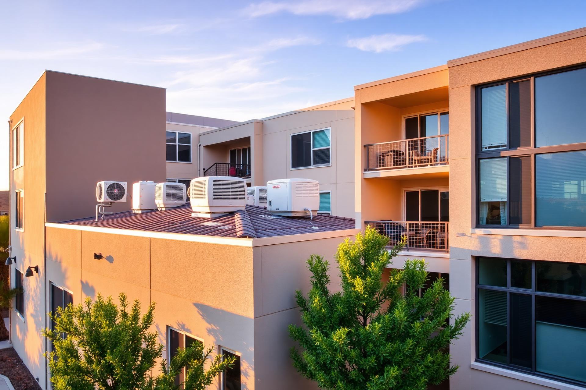 Southern California apartment complex with rooftop HVAC units serviced by Tech On Call for property managers